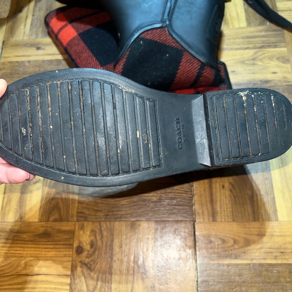 Coach Tristee Black And Red  plaid Knee Rain Boots, Women’s size 8 - Picture 7 of 7